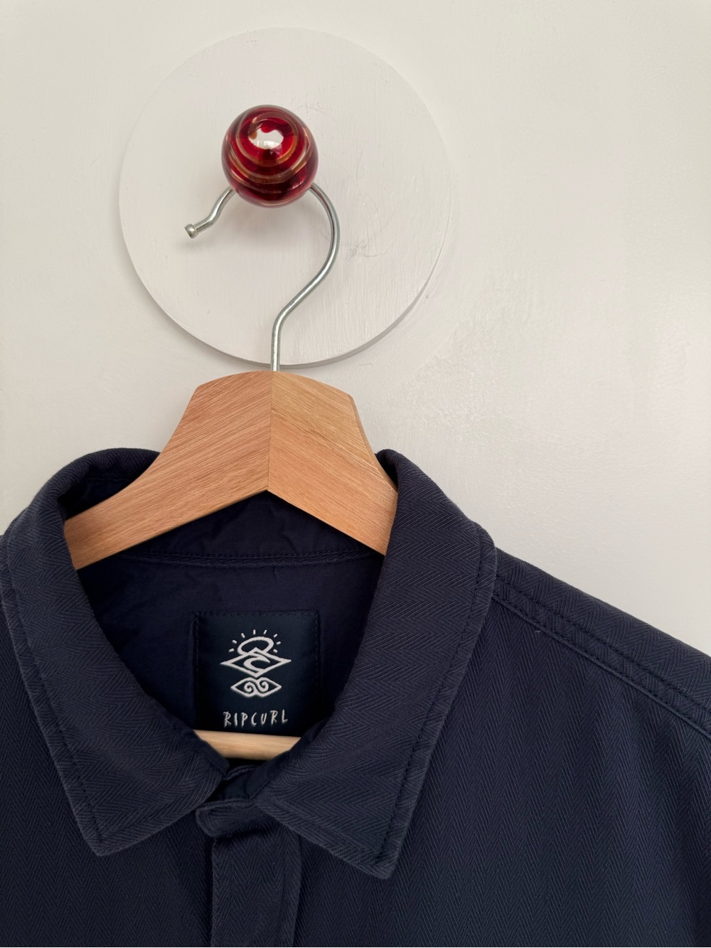 Rip Curl Men's Navy Blue Herringbone Long Sleeve Button-Down Utility Shirt Sz L